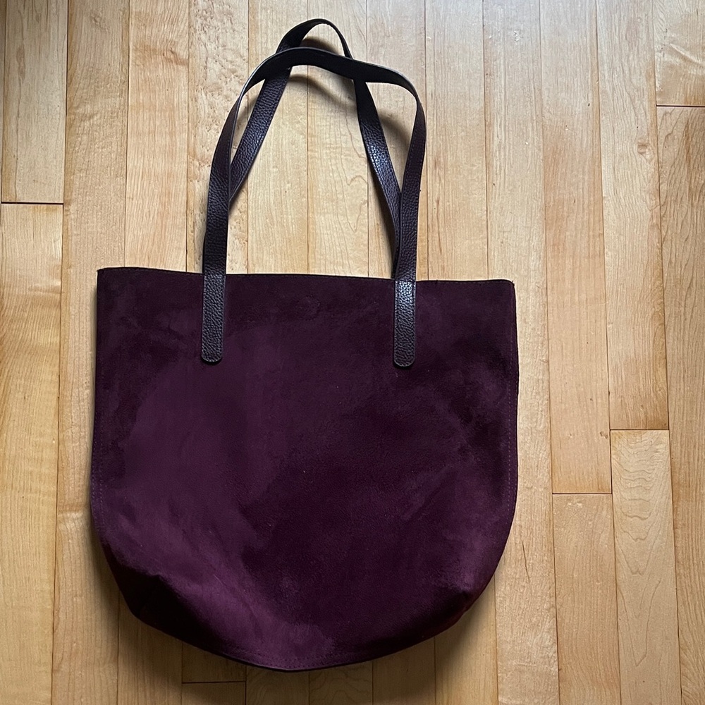 Faux suede purple tote bag
